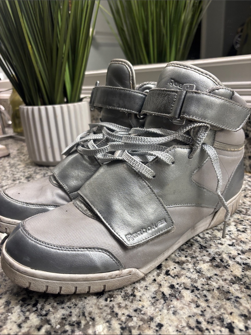 Reebok Metallic Silver High-Top Sneakers with Strap